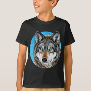 T-shirt Loup peint (yeux bleus)