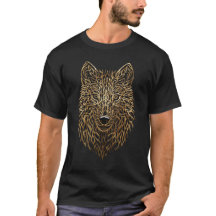 Loup Tribal Doré : Art animal géométrique complexe