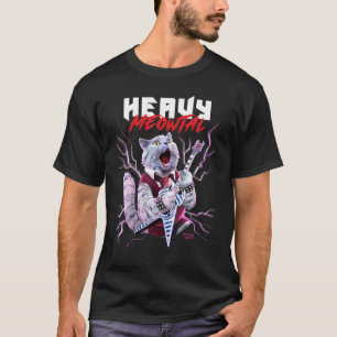 T-shirt Lourde Meowtal Chat Jouer de la guitare en métal