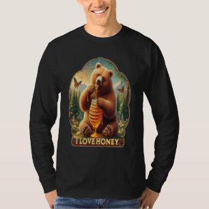 T-shirt L'Ours Mange Du Miel À Partir D'Un Peigne De Miel
