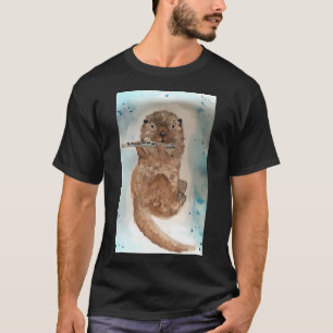 T-shirt Loutre à l'aquarelle jouant de la flûte