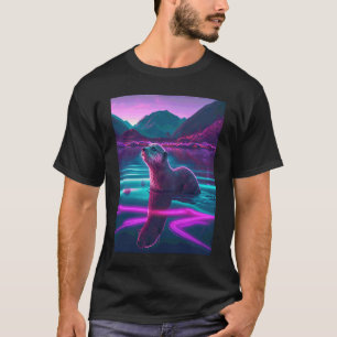 T-shirt Loutre de mer cool synthwave Loutre errante 2