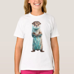 T-shirt Loutre Enfantine Teintée de Sarcelle Fantaisiste