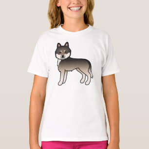 T-shirt Louveteau gris foncé Husky sibérien Chien de dessi