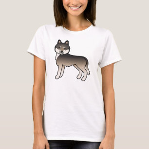 T-shirt Louveteau gris foncé Husky sibérien Chien de dessi