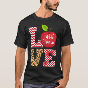 T-shirt Love 4e année Tee - shirt pomme enseignant Leopard