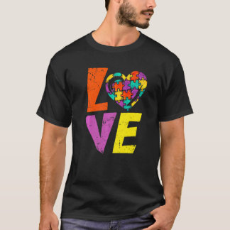 T-shirt Love Autisme Sensibilisation Cœur Puzzle Famille A