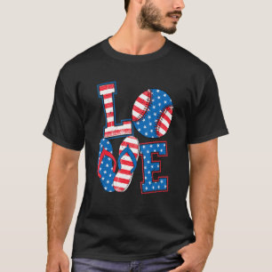 T-shirt Love Baseball Softball Flip Flops Usa Drapeau 4e D