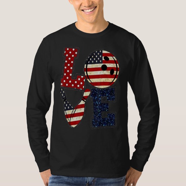 T-shirt Love Bowling Player American Flag (Devant)