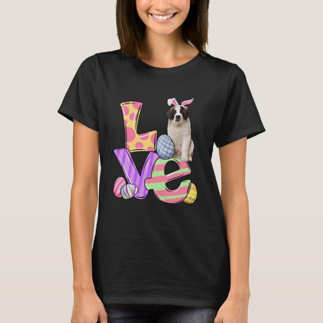 T-shirt LOVE Bunny Saint Bernard Chien Oeufs de Pâques Pâq (Devant)