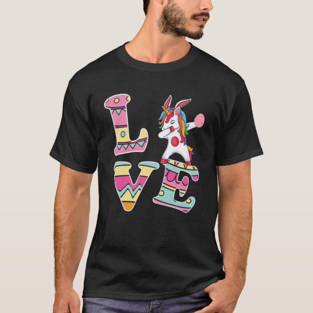 T-shirt Love Bunny Unicorn Oeufs Chasse Joyeux Pâques Jour (Devant)