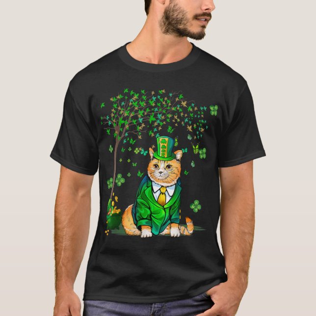 T-shirt Love Cat St. Patricks Jour Quatre Feuilles Clover  (Devant)