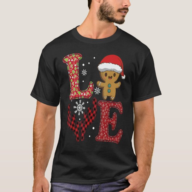 T-shirt Love Christmas 2022 Buffalo Plaid Gingerbread Man  (Devant)