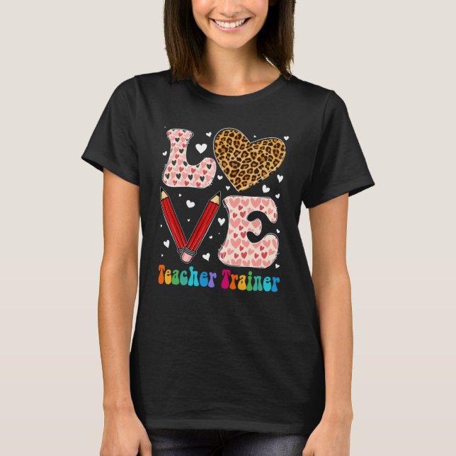 T-shirt Love Coeur Enseignant Entraîneur Leopard Plaid Red (Devant)