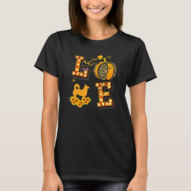 T-shirt Love Corgi Empreinte de léopard Citrouille Costume (Devant)