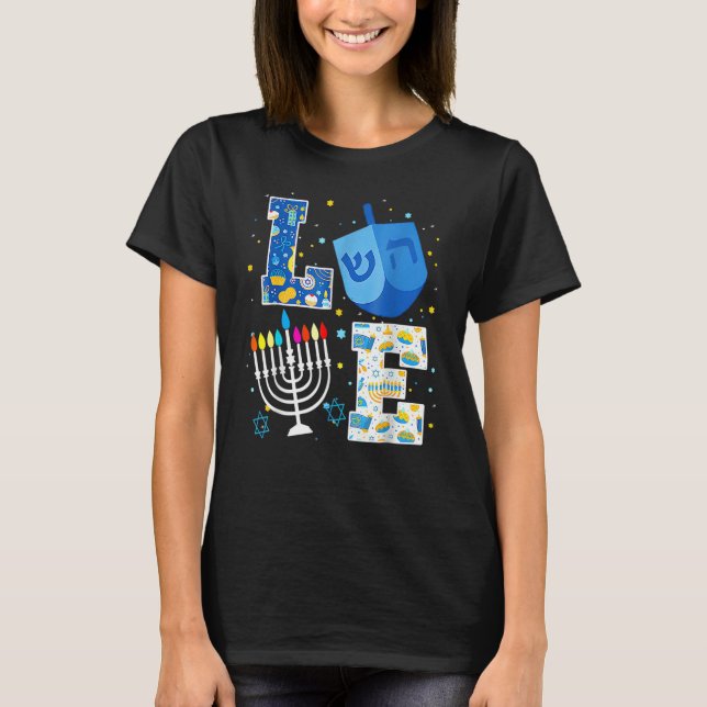 T-shirt LOVE Cute Hanukkah Decorations Dreidel Menorah Cha (Devant)