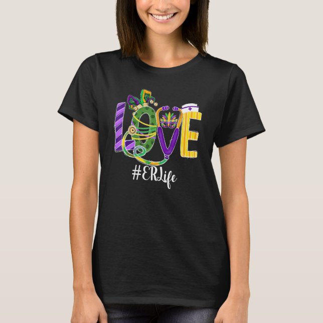 T-shirt Love Er Life Infirmière Leopard Mardi Gras Festiva (Devant)