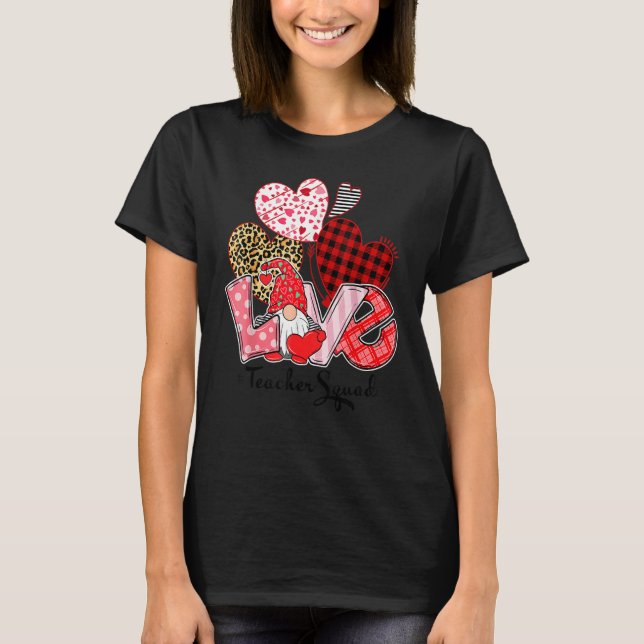 T-shirt Love Gnome Valentines Day Red Buffalo Plaid Leopar (Devant)
