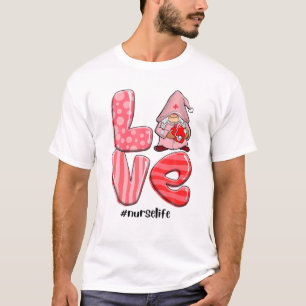 T-shirt Love Gnomes Infirmière Valentine Coeurs Stethoscop