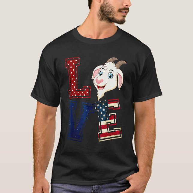T-shirt LOVE Goat Face Drapeau américain 4 juillet patriot (Devant)