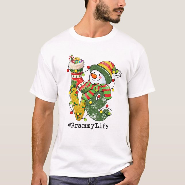 T-shirt LOVE Grammy Life Snowman lumières de Noël Pyjama W (Devant)