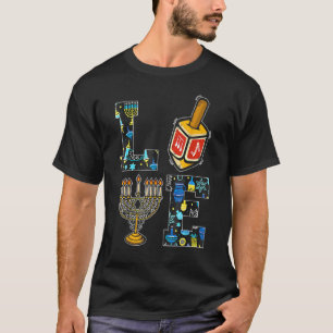 T-shirt LOVE Hanoukka Décorations Dreidel Menorah Chanuka