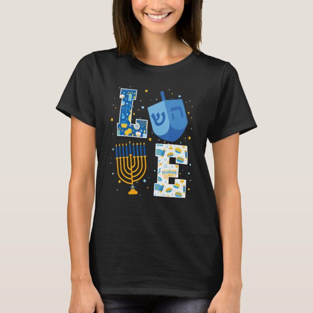 T-shirt Love Hanoukka Décorations Dreidel Menorah Chanukah (Devant)