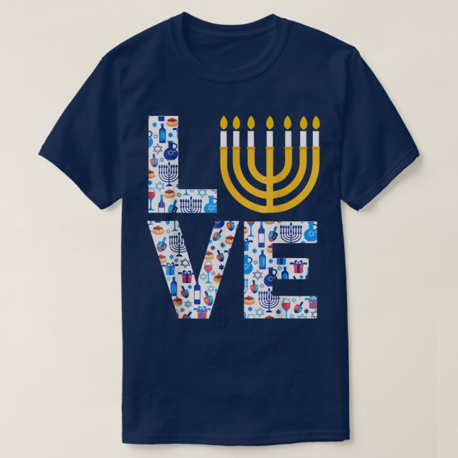 T-shirt Love Hanoukka Menorah bougie Funny Festival juif (Design devant)