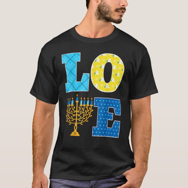 T-shirt LOVE Hanukkah Decorations Dreidel Menorah Chanukah (Devant)