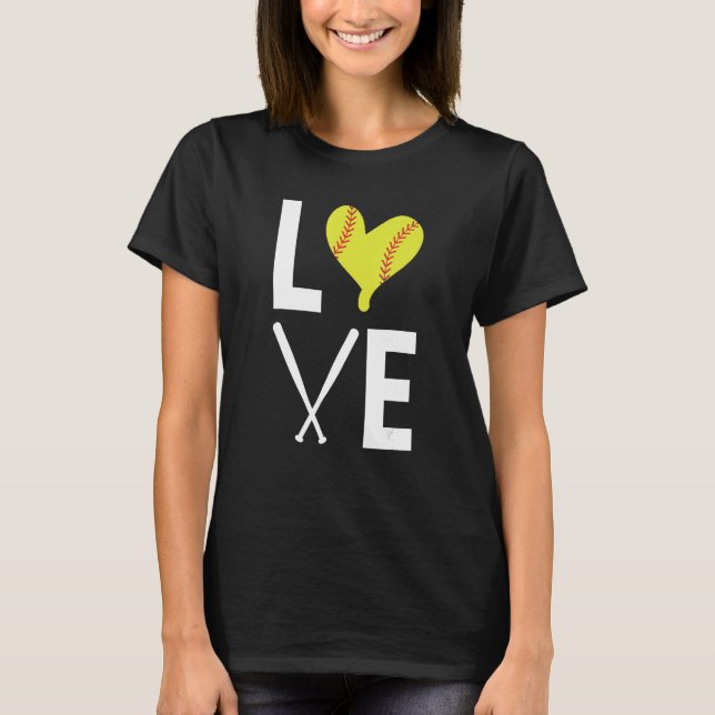T-shirt Love Heart Formé Ball Softball Bats Softball (Devant)