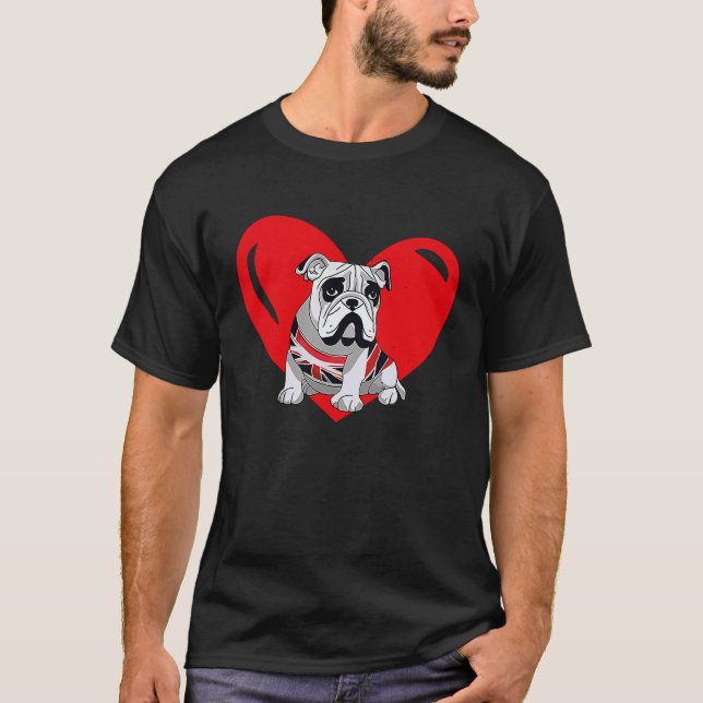 T-shirt Love Heart Graphic Valentine's Day English Bulldog (Devant)