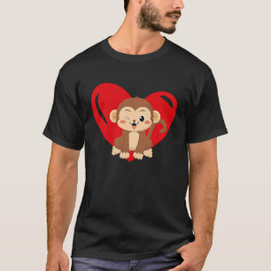 T-shirt Love Heart Graphic Valentine's Day Monkey Boys Kid