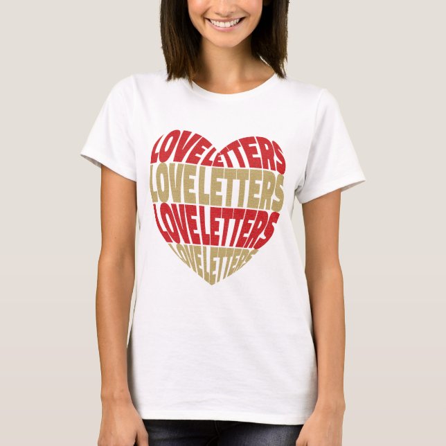 T-shirt Love Heart Letters Parties scintillant rouge or (Devant)