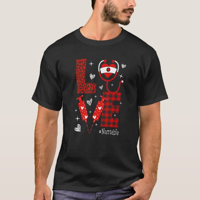 T-shirt LOVE Heart Stethoscope Nurse Life Funny Nurse Vale (Devant)