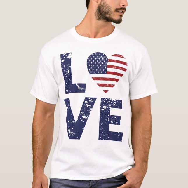 T-shirt Love Heart USA, 4 juillet, America Drapeau, USA (Devant)