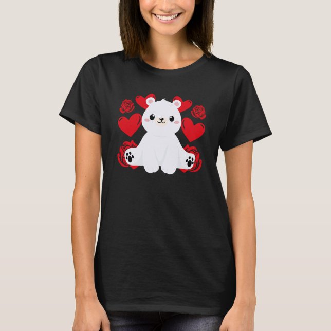 T-shirt Love Heart Valentine's Day Rose Polar Bear Boys K (Devant)