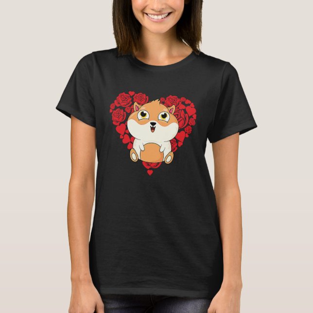 T-shirt Love Heart Valentine's Day Roses Guinea Pig Boys K (Devant)