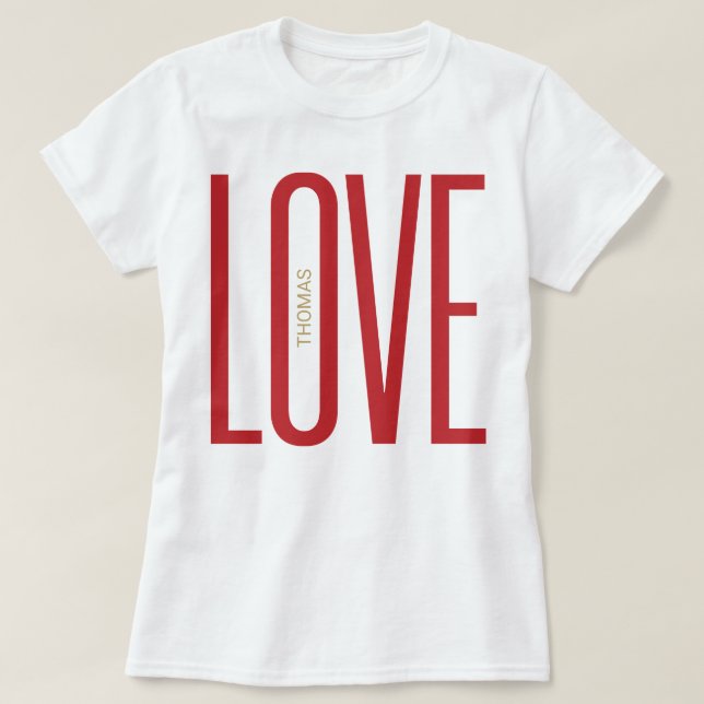 T-shirt Love High Lettres Rouge Or Monogramme Design chic (Design devant)