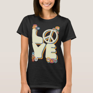 T-shirt Love Hippie Peace Sign Flowers Super 60s les année