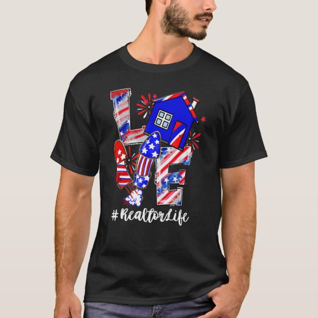 T-shirt Love House Fireworks Realtor Life 4 juillet (Devant)