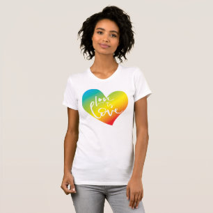 T-shirt LOVE IS LOVE LBGT coeur arc-en-ciel blanc lettrage
