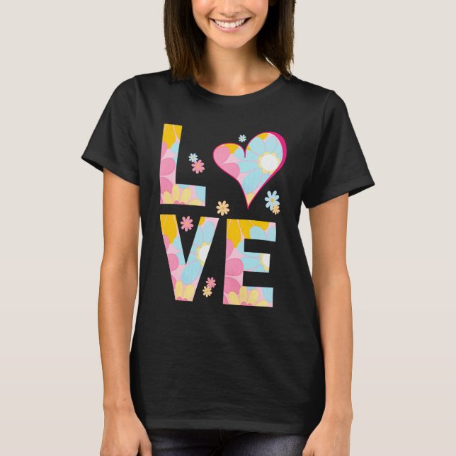 T-shirt LOVE Letters Boho Hippie Vibes Daisy Pastel Print (Devant)