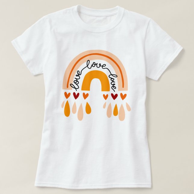 T-SHIRT LOVE LOVE LOVE LOVE BOHO RAINBOW ET HEARTS DESIGN (Design devant)