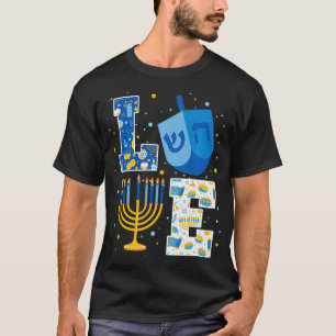 T-shirt LOVE Mignonne Hanoukka Décorations Dreidel Menorah