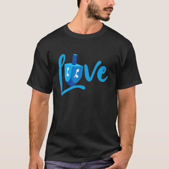 T-shirt LOVE Mignonne Hanoukka Décorations Dreidel Menorah (Devant)