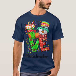 T-shirt Love Music Enseignant Snowman Santa Hat Christmas 