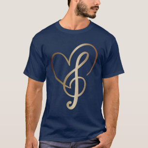 T-shirt Love Music Gold Heart Music Note