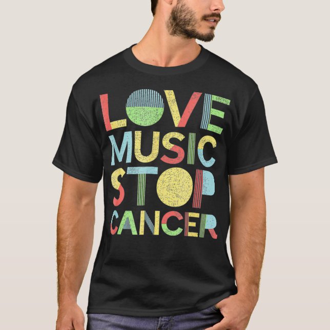 T-shirt Love Music Stop Cancer St Jude Breast Cancer papa  (Devant)