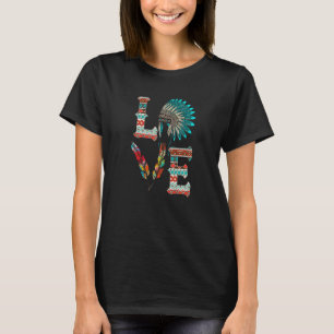T-shirt LOVE Native American Indian Headdress with Feather