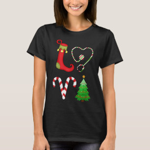 T-shirt Love noël Stethoscope Nurse Tree ELF Candy Xm